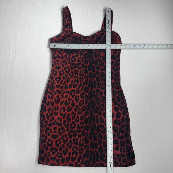 Women's Red and Black Cheetah Print Bodycon Mini Dress Sleeveless Size Medium - Picture 5 of 8